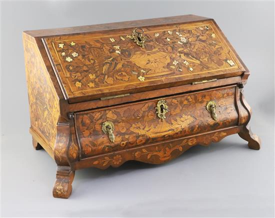 A late 18th century Dutch walnut and marquetry table top bureau, W.1ft 8.5in. D.11in. H.11in.